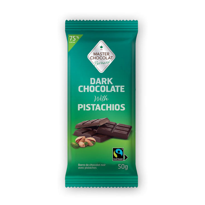 Dark 75% Chocolate Bar with Pistachios
