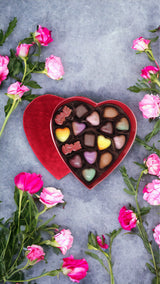 Red Satin Heart Box with Assorted Heart Chocolates