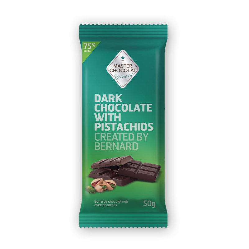 Dark 75% Chocolate Bar with Pistachios